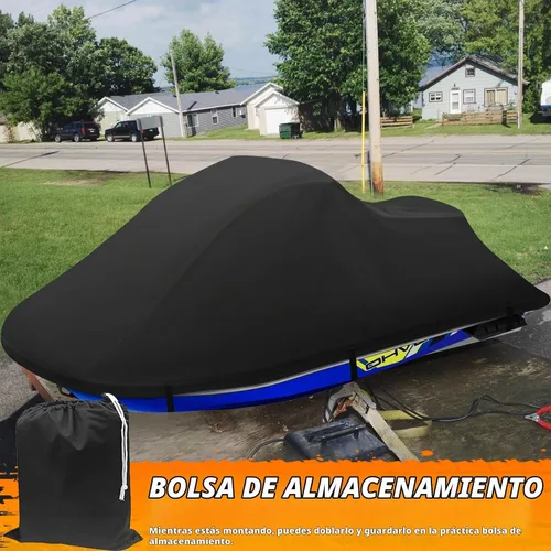 Vista 7 de Funda para Jet Ski, Cubierta de Embarcación Acuática de Poliéster Impermeable Resistente al Desgarro y Decoloración con Ventilación de Aire Negro