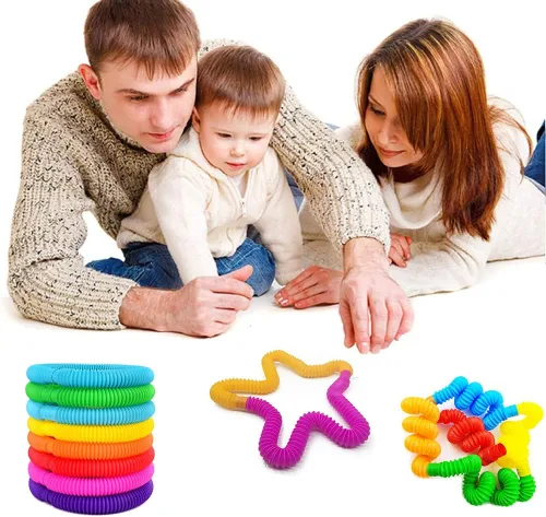 Vista 7 de Tubos de estallido, paquete de 14 juguetes para ansiedad de tubo para niños y juguetes sensoriales para niños y adultos, tubos antiestrés