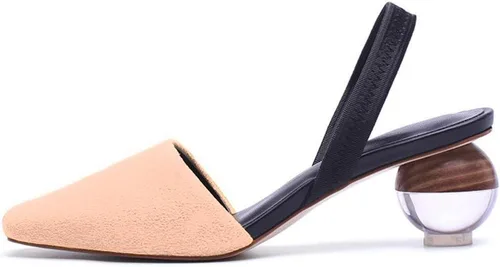 Vista 5 de Fericzot Mule Shoes Sandalias esféricas de tacón transparente Zapatillas de punta cuadrada Slip On Bombas Slingback Zapatos de vestir de boda