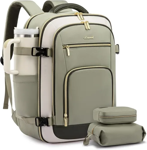 Vista 35 de LOVEVOOK Mochila de viaje para mujer y hombre, Beige, Mochilas de viaje