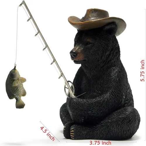 Vista 9 de Hodao Figuras de pesca de oso negro, decoración de oso de verano, manualidades para decoración de escritorio de oficina en casa, estatua