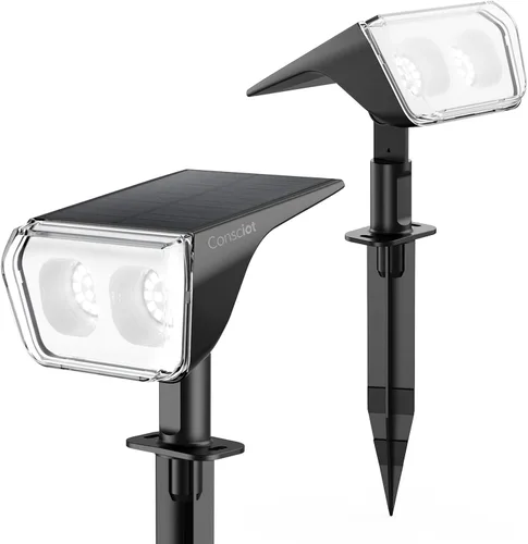 Vista 16 de Consciot Focos solares impermeables para exteriores, 24 LED del anochecer al amanecer, luces de pared ajustables 2 en 1, focos solares de paisaje