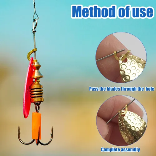 Vista 7 de Clevis de pesca Easy Spin Spinner Clevis, 120 piezas de eslabones de latón en forma de U, hoja giratoria para señuelo, cuchara de pesca, accesorios