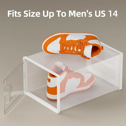 Vista 4 de Cajas de almacenamiento de zapatos plegables XXL, paquete de 6 cajas de zapatos apilables de plástico transparente, organizador de zapatos