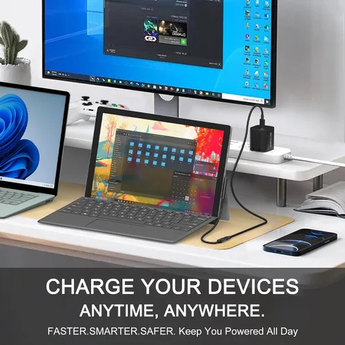 Vista 7 de Cargador USB C Surface Pro de 65 W compatible con Surface Pro 3/4/5/6/7/8/9/10/X/11/12, Surface Book1/2/3, adaptador de corriente compatible