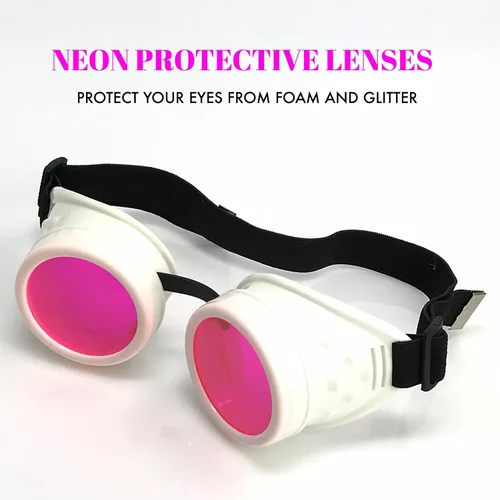 Vista 4 de UMBRELLALABORATORY Gafas Hyper Vision blancas Steampunk Rave Meme Glasses - Regalo divertido nerd para hombres y mujeres Rosa Neón