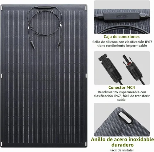 Vista 7 de ALLPOWERS SF100 100W Panel solar flexible ultra fino 0.118 in flexible cargador solar monocristalino con 25% de eficiencia IP68 impermeable para RV