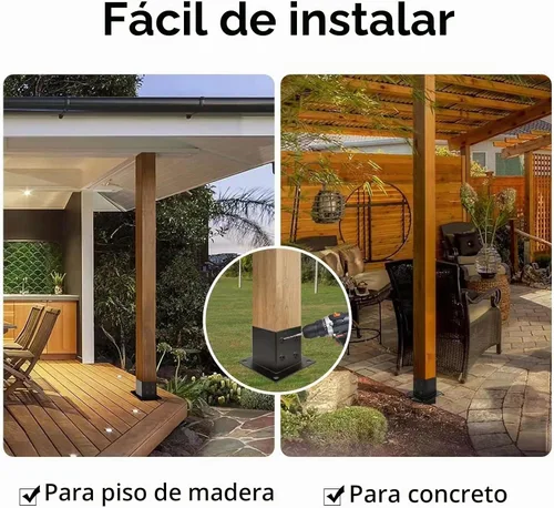 Vista 4 de Base de Poste 4×4, Soportes de Poste de Terraza, Tamaño Interior 3.5"×3.5", Base de Anclaje de Poste de Valla de Acero Grueso, Metal Negro