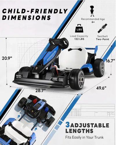 Vista 3 de Go Kart eléctrico de 24 V para niños, con licencia Porsche Drift Azul