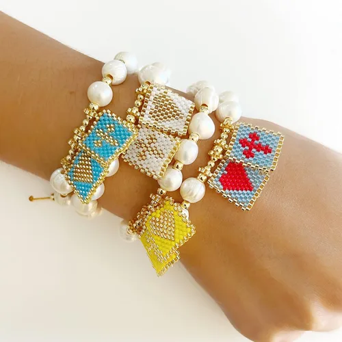 Vista 7 de LESLIE BOULES Pulsera de amor escapular de oro blanco para mujer cuentas de perlas barrocas Barroco Sin gemas