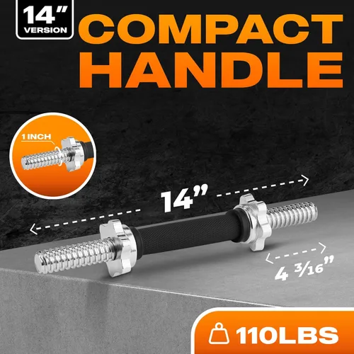 Vista 2 de Yes4All Threaded Dumbbell Handles, Adjustable Dumbbell Bar Pair, 14/16/18/24-Inch Sizes, Fits 1" or 1.15" Plates, Non-Slip Grip, Secure Star-Lock