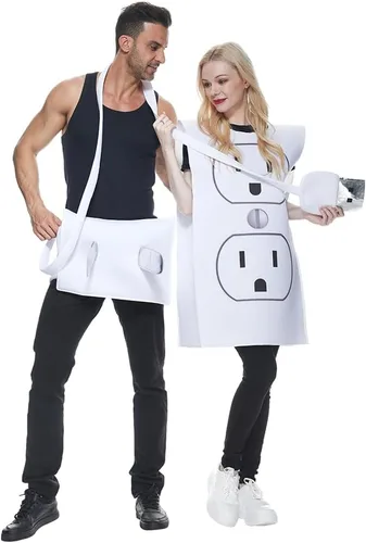 Vista 4 de Megartico Disfraz de Halloween para parejas de enchufe y enchufe para adultos, mujeres y hombres, divertidos trajes de fiesta de humor para parejas