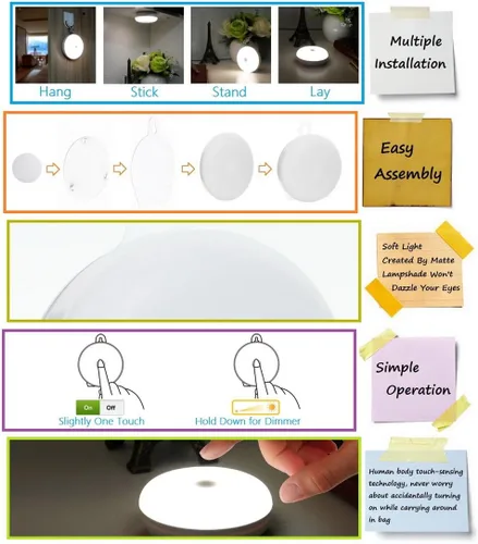 Vista 5 de RTSU Luz táctil recargable, DIY Stick Anywhere Led Night Light Touch Lamp Touch Light
