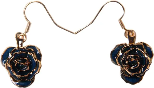Vista 6 de Eternal Rose Pendientes colgantes de oro de 24 quilates con flor de rosa real para mujer Azul terciopelo