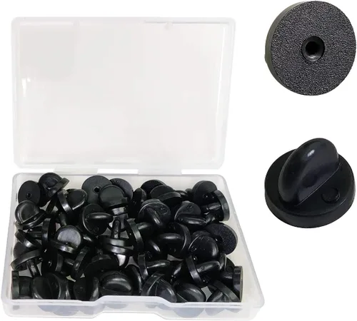 Vista 8 de 100 piezas de pasadores de goma PVC, pasadores de goma para solapa para reemplazar insignias de uniforme (negro)
