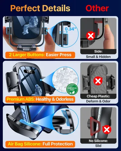 Vista 6 de YRU Soporte de teléfono celular para salpicadero de automóvil, con patente y grado militar, soporte de teléfono celular para ventilación de Negro