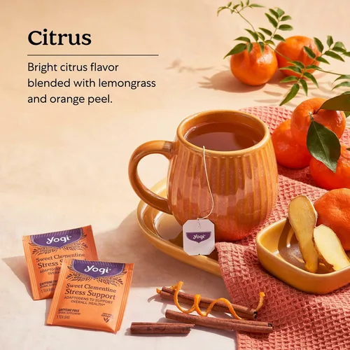 Vista 4 de Yogi Tea Sweet Clementine - Té de apoyo para el estrés, certificado por USDA, orgánico, sin OMG, 16 bolsas de té por paquete (6 paquetes)