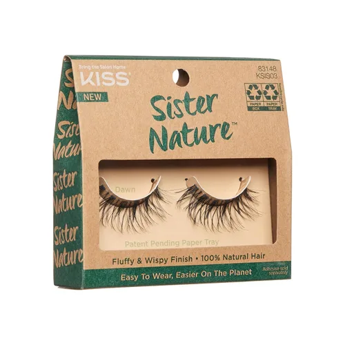 Vista 4 de KISS Sister Nature - Pestañas postizas 'Dawn', 0.472 in, cabello 100% natural, caja de papel reciclable, impresa con tinta de soja, libre