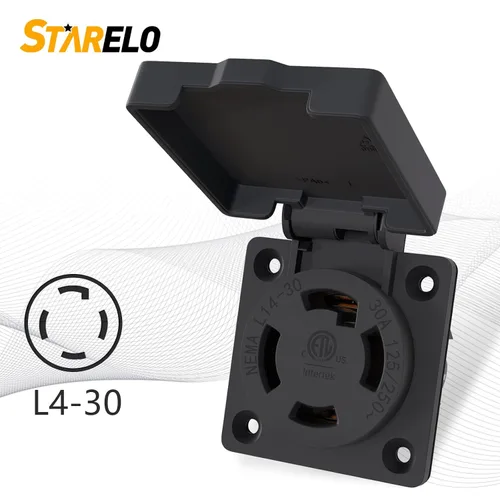Vista 4 de STARELO Receptáculo de Bloqueo de 30 Amperios para Generador Salida NEMA L14-30R con Cubierta, 125/250 Voltios 3 Polos 4 Cables, Resistente a