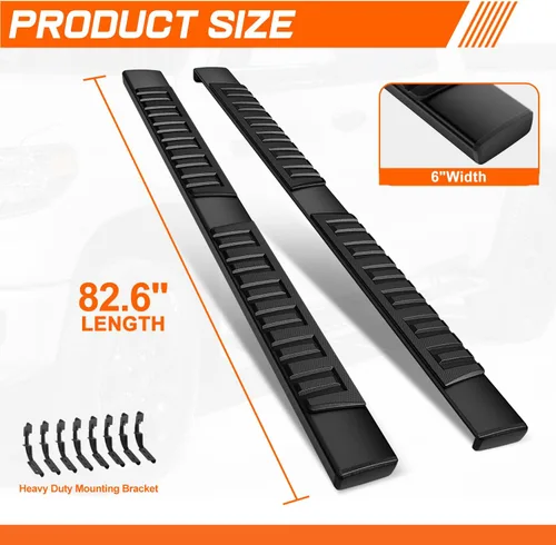 Vista 2 de Estribos de aluminio negro de 6 pulgadas, barras Nerf compatibles con Silverado Sierra 1500 2500 3500 Crew Cab 07-19