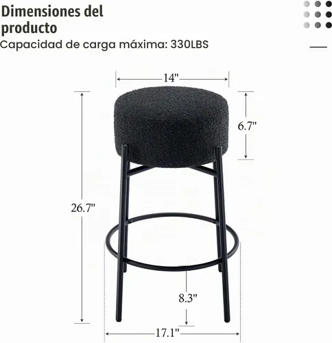Vista 2 de Taburetes giratorios de mostrador, taburetes de bar redondos de Boucle Negro