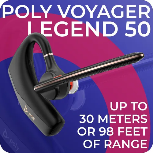 Vista 5 de Poly Voyager Legend 50-M - Auriculares Bluetooth, funda de carga, cancelación de ruido alimentada por IA, tecnología WindSmart de 4 micrófonos