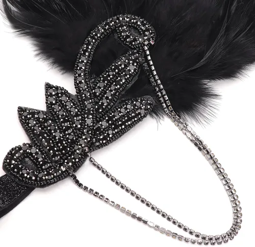 Vista 3 de DRESHOW Juego de accesorios del Gran Gatsby de los años 20 para mujer, accesorios de disfraz de flapper, diadema de plumas, juego de accesorios de 1
