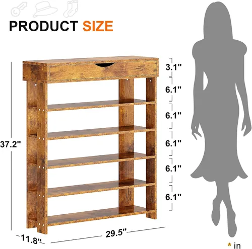 Vista 2 de SogesPower Zapatero de pie de 5 niveles de madera, organizador de zapatos de 29.5 pulgadas con estante de almacenamiento de zapatos con tapa