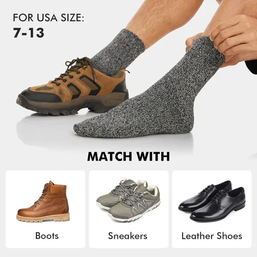 Vista 5 de 6 pares de calcetines de lana para hombre, calcetines de invierno suaves y cálidos, calcetines de senderismo de lana suave, calcetines casuales