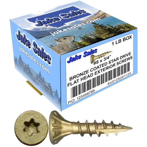 Vista 207 de 8 x 1 revestimiento exterior recubierto de bronce, tornillo de madera multiusos compatible con ACQ, cabeza plana Torx/Star Drive de 1 libra, 288