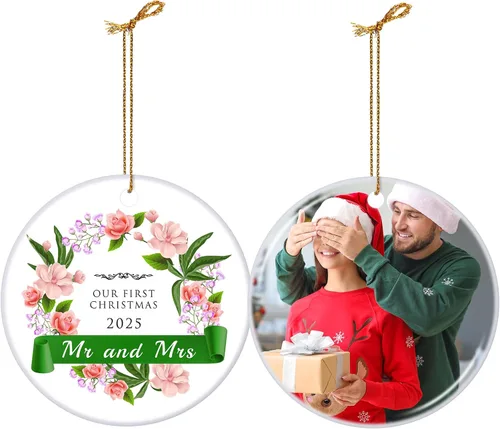 Vista 47 de Adornos de Navidad Personalizados 2025 de Cerámica con Imagen y Texto Personalizados, Ornamento Colgante, Decoraciones Personalizadas para Árbol