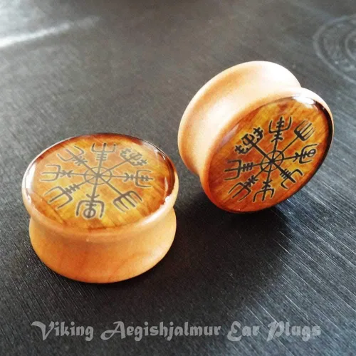 Vista 5 de FLYUN Calibradores de oreja de madera, tapones vikingos para mujeres y hombres, expansor de oreja de 0.315 in-0.984 in, 0 00-1 pulgada, doble