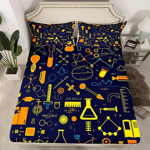 Vista 26 de Juego de ropa de cama ajustable con fórmula informática para niños y niños, diseño de geometría de acuarela, números, fórmula matemática, juego
