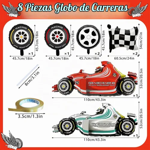 Vista 2 de Globos de Auto de Carreras, Decoraciones de Fiesta de Cumpleaños de Auto de Carreras de 43 Pulgadas, Globos de Papel de Aluminio