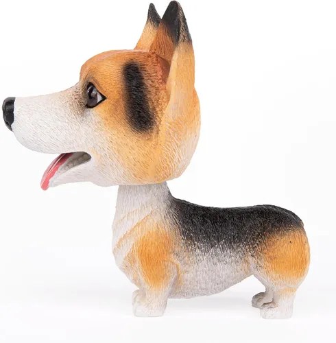Vista 2 de Perros de juguete con cabeza móvil para el tablero del automóvil, cachorros con cabezas que se agitan, decoración para auto (Corgi Negro)
