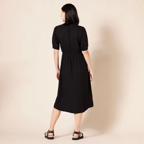 Vista 3 de Tienda Essentials - Vestido por debajo de la rodilla de media manga para mujer, estilo acampanado, ajuste holgado, ceñido en la cintura
