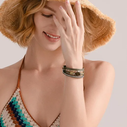 Vista 176 de FANCY SHINY - Pulsera de cuero estilo bohemio, pulsera de cuentas de cristal con cierre magnético, regalos de joyería para mujer