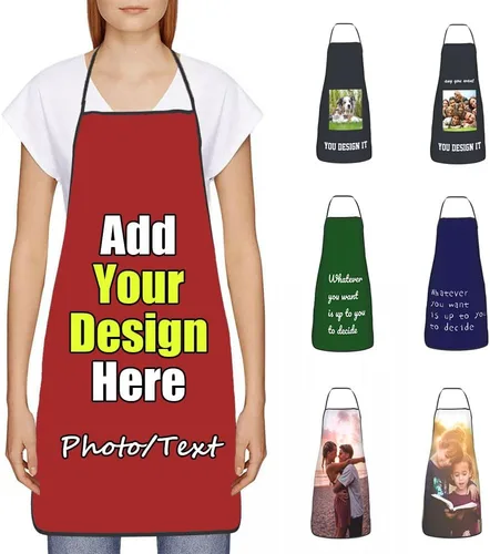 Vista 45 de Delantal Personalizado, Diseña Tu Propio Delantal de Cocina para Cocinar, Sube Tus Fotos Favoritas Logo, Añade Cualquier Nombre o Texto