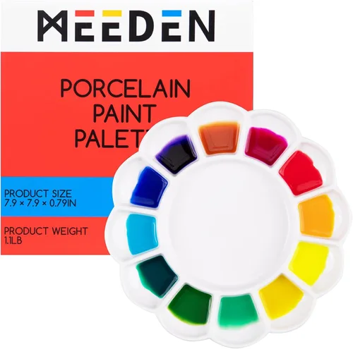 Vista 6 de MEEDEN Paleta de pintura de artista de cerámica de 8 pozos, bandeja de paleta de pintura de porcelana, paleta de mezcla de acuarela, bandeja