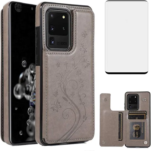 Vista 8 de Funda de teléfono para Samsung Galaxy S20 Plus Glaxay S20+ 5G con protector de pantalla de vidrio templado y tarjetero, funda de piel con tapa