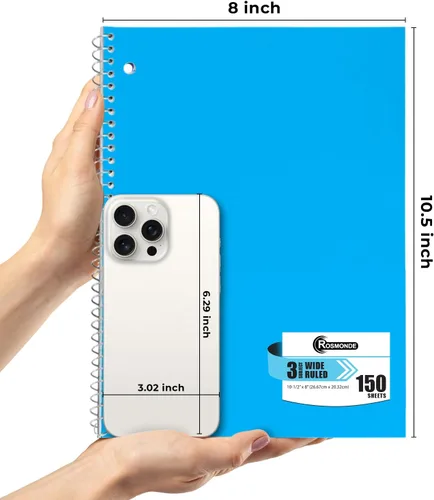 Vista 4 de Rosmonde Cuaderno de 3 materias con rayas anchas, paquete de 6, páginas adicionales, 300 páginas (150 hojas), papel grueso que no se corre, 3