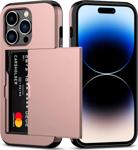 Vista 12 de Nvollnoe Funda para iPhone 14 con tarjetero [almacena 5 tarjetas] Funda tipo cartera de doble capa resistente a prueba de golpes con ranura oculta