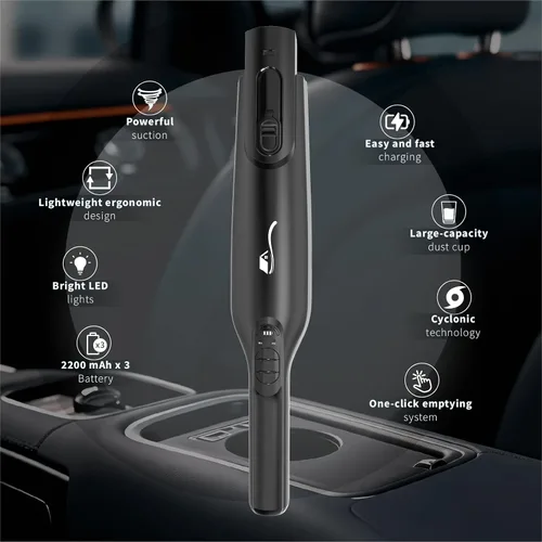 Vista 6 de Aspiradora de Mano Inalámbrica, Aspiradora de Mano Portátil y Ligera con Luz LED, Aspiradora de Mano Recargable con Vaciado de Un Toque, Potente