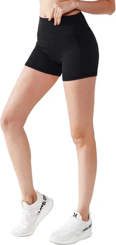 Vista 3 de CADMUS - Pantalones cortos deportivos de tiro alto para mujer, para yoga, acondicionamiento físico y correr, con bolsillos profundos