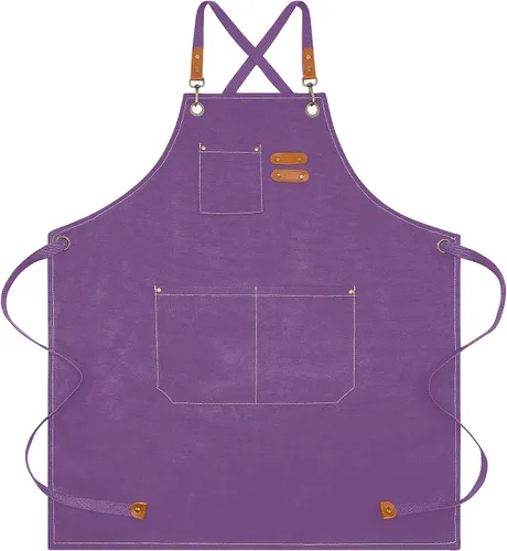 Vista 9 de Delantal para hombres y mujeres con bolsillos, lona de algodón, espalda cruzada, resistente, ajustable, delantal de trabajo
