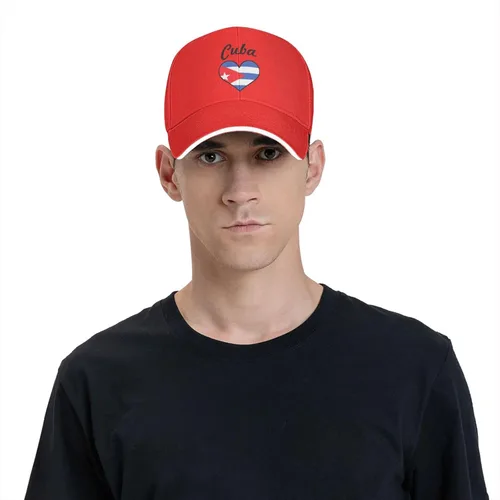 Vista 9 de Divertida gorra de béisbol roja con bandera de Cuba, regalos cubanos, gorra de camionero para hombres y mujeres, ajustable, para exteriores, Rojo