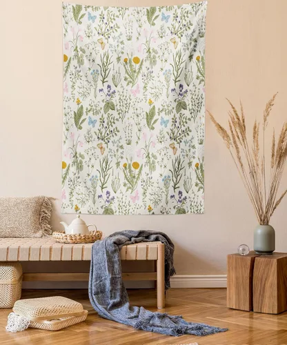 Vista 67 de Ambesonne Tapiz bohemio, diseño floral de bruja, luna y mariposa con adornos de mandala, decoración de tela para colgar en la pared para dormitorio
