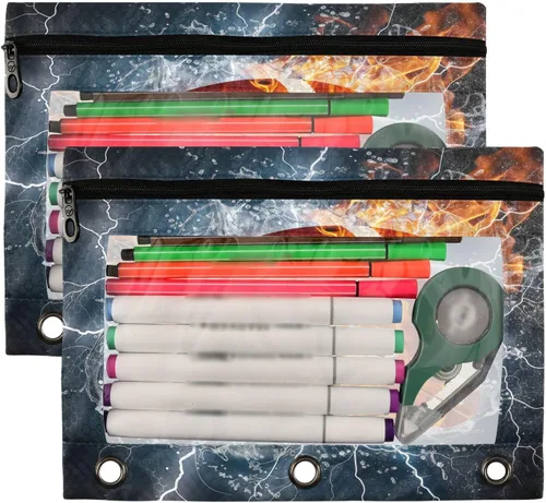 Vista 2 de Estuche para lápices para carpeta de 3 anillos de fútbol americano con cremallera, bolsas de cosméticos transparentes para oficina, universidad