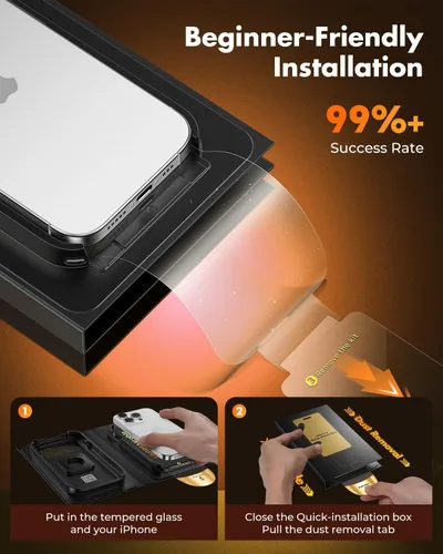 Vista 2 de UNBREAKcable - Protector de pantalla de cobertura completa para iPhone 15 Pro Max, paquete de 3 Caja de instalación rápida, cobertura de borde a
