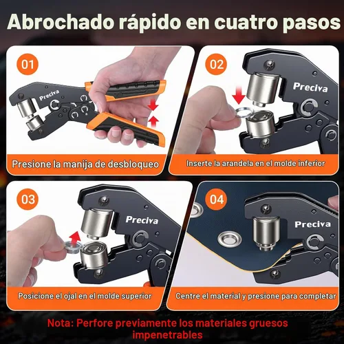 Vista 5 de Preciva Kit de herramientas de ojales de 3/8" y 1/4", kit de ojales de mano intercambiable de doble cabezal con 280 piezas de ojales y arandelas